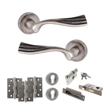 Click Here To Enlarge This Photo Of Atlantic - OE110DS Old English Richmond Door Handle Pack - Distressed Silver
