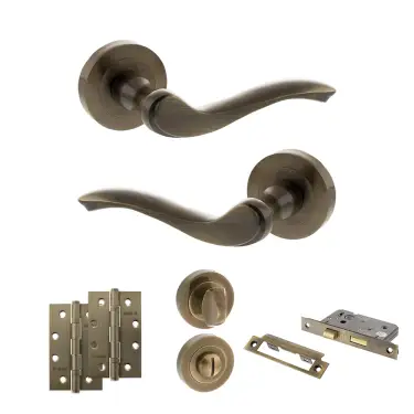 Click Here To Enlarge This Photo Of Atlantic - OE178 Old English Warwick Door Handle on Rose Pack - Antique Brass