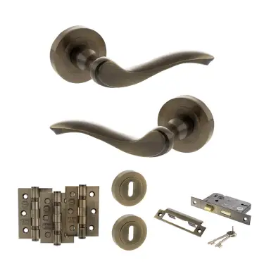 Click Here To Enlarge This Photo Of Atlantic - OE178 Old English Warwick Door Handle on Rose Pack - Antique Brass
