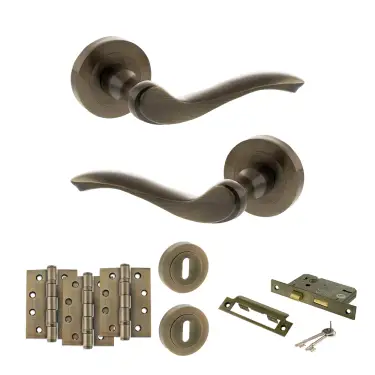 Click Here To Enlarge This Photo Of Atlantic - OE178 Old English Warwick Door Handle on Rose Pack - Antique Brass