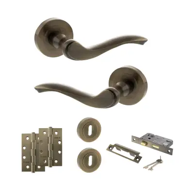 Click Here To Enlarge This Photo Of Atlantic - OE178 Old English Warwick Door Handle on Rose Pack - Antique Brass