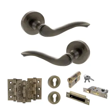 Click Here To Enlarge This Photo Of Atlantic - OE178 Old English Warwick Door Handle on Rose Pack - Antique Brass