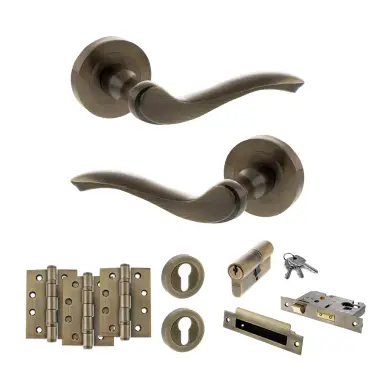Click Here To Enlarge This Photo Of Atlantic - OE178 Old English Warwick Door Handle on Rose Pack - Antique Brass