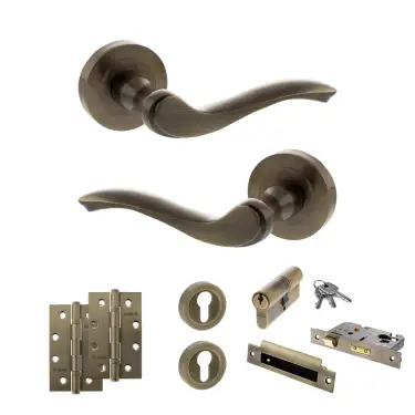 Click Here To Enlarge This Photo Of Atlantic - OE178 Old English Warwick Door Handle on Rose Pack - Antique Brass