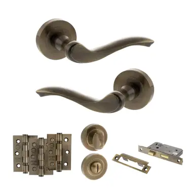 Click Here To Enlarge This Photo Of Atlantic - OE178 Old English Warwick Door Handle on Rose Pack - Antique Brass