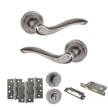 Click Here To Enlarge This Photo Of Atlantic - OE178 Old English Warwick Door Handle on Rose Pack - Distressed Silver
