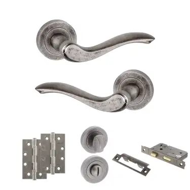 Click Here To Enlarge This Photo Of Atlantic - OE178 Old English Warwick Door Handle on Rose Pack - Distressed Silver