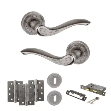 Click Here To Enlarge This Photo Of Atlantic - OE178 Old English Warwick Door Handle on Rose Pack - Distressed Silver
