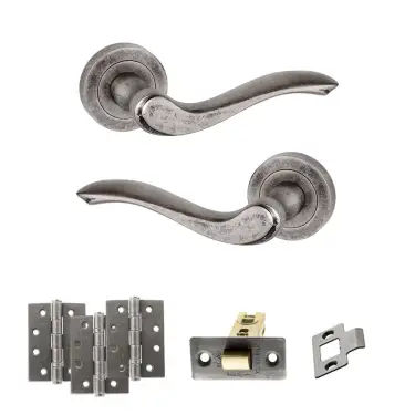 Click Here To Enlarge This Photo Of Atlantic - OE178 Old English Warwick Door Handle on Rose Pack - Distressed Silver