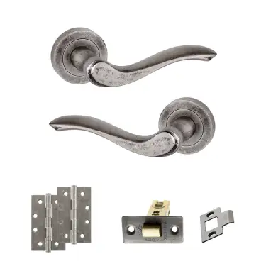 Click Here To Enlarge This Photo Of Atlantic - OE178 Old English Warwick Door Handle on Rose Pack - Distressed Silver