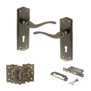 Atlantic - OE178 Old English Warwick Door Handle on Plate Pack - Antique Brass