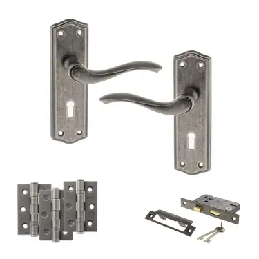 Click Here To Enlarge This Photo Of Atlantic - OE178 Old English Warwick Door Handle on Plate Pack - Distressed Silver