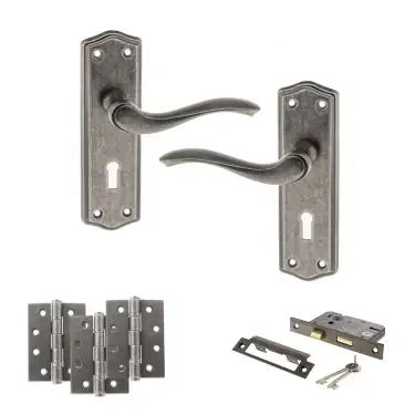 Click Here To Enlarge This Photo Of Atlantic - OE178 Old English Warwick Door Handle on Plate Pack - Distressed Silver
