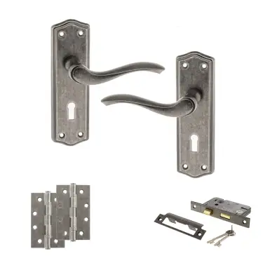 Click Here To Enlarge This Photo Of Atlantic - OE178 Old English Warwick Door Handle on Plate Pack - Distressed Silver