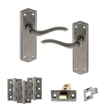 Click Here To Enlarge This Photo Of Atlantic - OE178 Old English Warwick Door Handle on Plate Pack - Distressed Silver