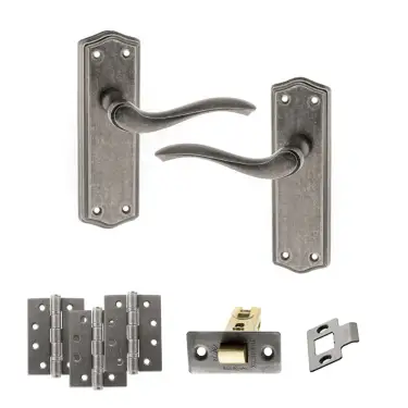 Click Here To Enlarge This Photo Of Atlantic - OE178 Old English Warwick Door Handle on Plate Pack - Distressed Silver