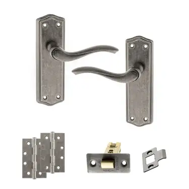 Click Here To Enlarge This Photo Of Atlantic - OE178 Old English Warwick Door Handle on Plate Pack - Distressed Silver