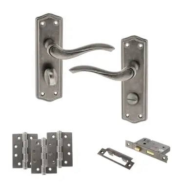 Click Here To Enlarge This Photo Of Atlantic - OE178 Old English Warwick Door Handle on Plate Pack - Distressed Silver