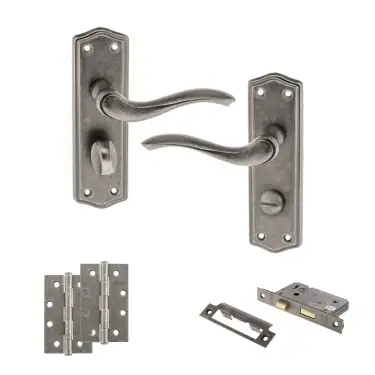 Click Here To Enlarge This Photo Of Atlantic - OE178 Old English Warwick Door Handle on Plate Pack - Distressed Silver