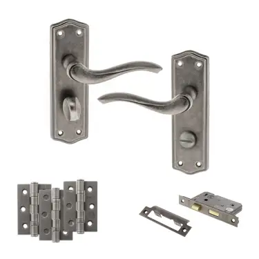 Click Here To Enlarge This Photo Of Atlantic - OE178 Old English Warwick Door Handle on Plate Pack - Distressed Silver