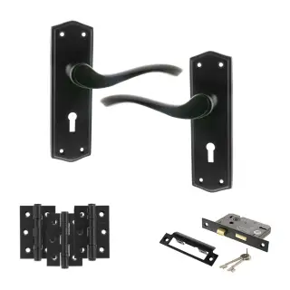 Atlantic - OE178 Old English Warwick Door Handle on Plate Pack - Matt Black