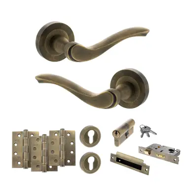 Click Here To Enlarge This Photo Of Atlantic - OE178 Old English Warwick Door Handle on Rose Pack - Matt Antique Brass