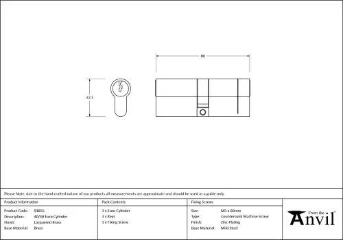 Click Here To Enlarge This Photo Of 91855 From The Anvil Brass 40/40 Euro Profile Double Cylinder
