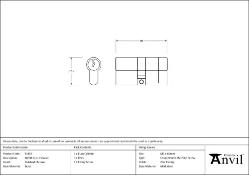 Click Here To Enlarge This Photo Of 91857 From The Anvil Polished Chrome 30/30 Euro Profile Double Cylinder
