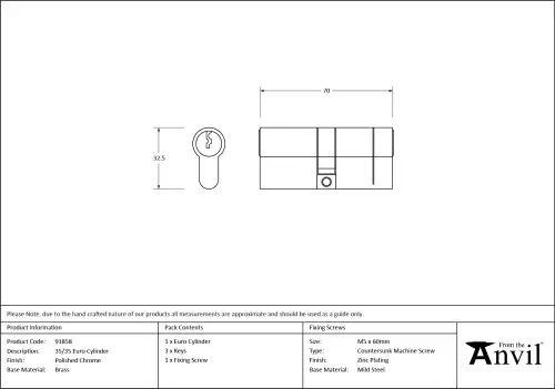 Click Here To Enlarge This Photo Of 91858 From The Anvil Polished Chrome 35/35 Euro Profile Double Cylinder