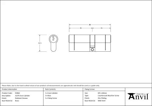 Click Here To Enlarge This Photo Of 91860 From The Anvil Polished Chrome 35/45 Euro Profile Double Cylinder