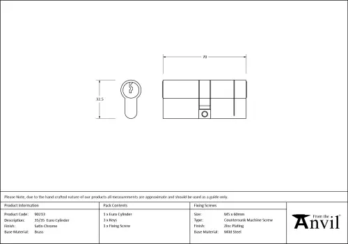 Click Here To Enlarge This Photo Of 90213 From The Anvil Satin Chrome 35/35 Euro Profile Double Cylinder
