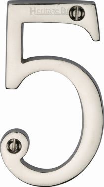 Click Here To Enlarge This Photo Of C1560 5-PNF Heritage Brass Numeral 5 Face Fix 76mm (3") Polished Nickel Finish