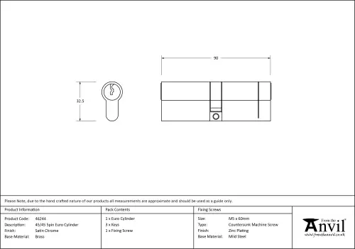 Click Here To Enlarge This Photo Of 46244 From The Anvil Satin Chrome 45/45 5pin Euro Profile Double Cylinder