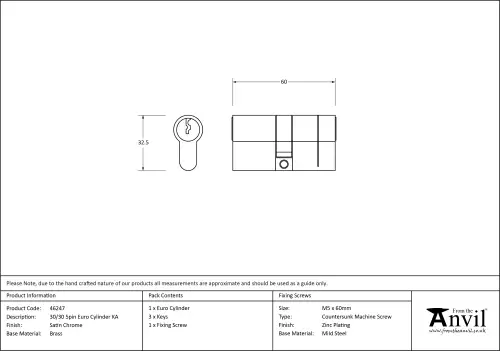 Click Here To Enlarge This Photo Of 46247 From The Anvil Satin Chrome 30/30 5pin Euro Profile Double Cylinder (Keyed Alike)
