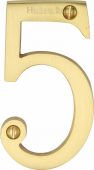 C1560 5-SB Heritage Brass Numeral 5 Face Fix 76mm (3") Satin Brass Finish