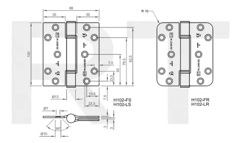 Click Here To Enlarge This Photo Of H102-FS-BZP Royde & Tucker 100mm x 88mm x 3mm Grade 13 Hi-Load Three Knuckle Butt Hinge (Square Corners) Bright Zinc Plated