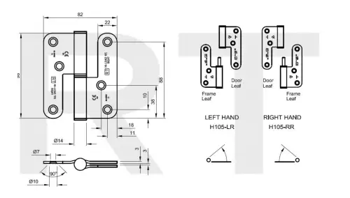 Click Here To Enlarge This Photo Of H105-LR-BZP Royde & Tucker 98mm x 82mm x 3mm Grade 11 Hi-Load Journal Support Lift Off Butt Hinge (Left Hand) Bright Zinc Plated