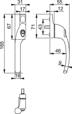 Click Here To Enlarge This Photo Of AR722-7/040 HOPPE Offset Left Hand Locking Espagnolette Handle - Silver (50028054)