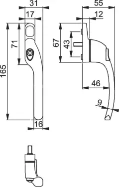 Click Here To Enlarge This Photo Of AR722-7/040 HOPPE Offset Right Hand Locking Espagnolette Handle - Silver (50028085)