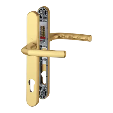 Click Here To Enlarge This Photo Of 1117/3810N HOPPE Birmingham 92mm UPVC Lever Door Handles on Narrow Backplate (215mm c/c) - Gold (3626578)