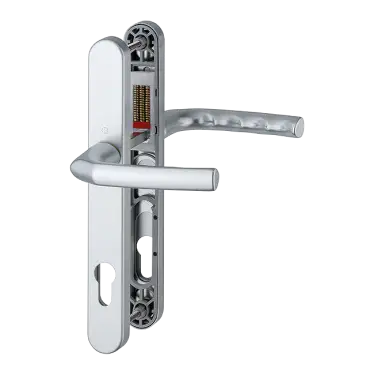 Click Here To Enlarge This Photo Of 1117/3810N HOPPE Birmingham 92mm UPVC Lever Door Handles on Narrow Backplate (215mm c/c) - Silver (3626519)