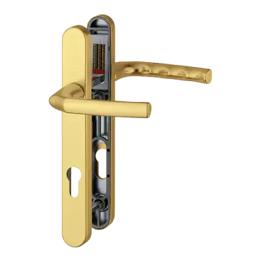 Click Here To Enlarge This Photo Of 1117/3811N HOPPE Birmingham 92mm UPVC Lever Door Handles on Narrow Backplate (122mm c/c) - Gold (3627044)