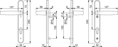 Click Here To Enlarge This Photo Of 1530/3831N HOPPE Atlanta 92mm UPVC Lever Door Handles on Narrow Backplate (122mm c/c) - Silver (3628215)