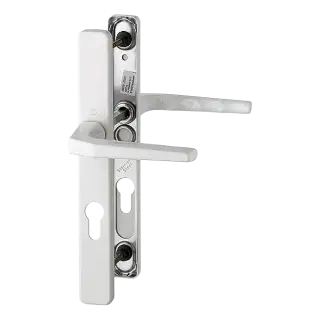 117L/2246 HOPPE Frankfurt 70mm UPVC Lever Door Handles on Narrow Backplate (200mm c/c) - White (2398702)