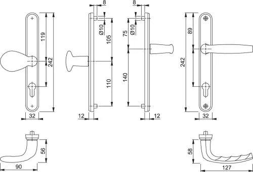Click Here To Enlarge This Photo Of 77G/3830N/1530 HOPPE Atlanta 92/62mm UPVC Lever/Pad Door Handles on Narrow Backplate (215mm c/c) - White (3685092)