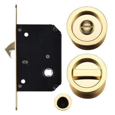 Click Here To Enlarge This Photo Of FB81 - Zoo Hardware Fulton & Bray Sliding Door Privacy Lock Set (35-45mm Thick Doors) Polished Brass