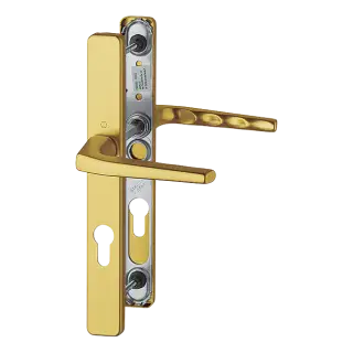 117L/2246 HOPPE Frankfurt 70mm UPVC Lever Door Handles on Narrow Backplate (200mm c/c) - Gold (2398913)
