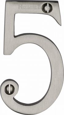 Click Here To Enlarge This Photo Of C1560 5-SN Heritage Brass Numeral 5 Face Fix 76mm (3") Satin Nickel Finish