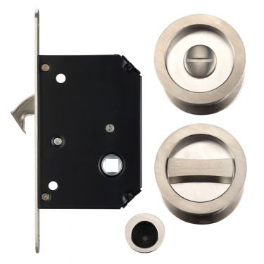 Click Here To Enlarge This Photo Of FB81SN - Zoo Hardware Fulton & Bray Sliding Door Privacy Lock Set (35-45mm Thick Doors) - Satin Nickel