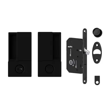Click Here To Enlarge This Photo Of AGBWBPDMB - AGB Wave Flush Pocket Door Handle & Bathroom Lock Set - Matt Black